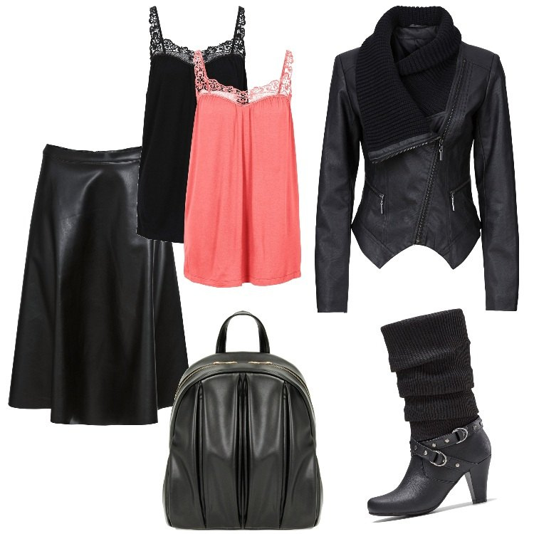 Outfit donna - Total look #1753863-Novembre. Stile Rock per Serata fuori. Abbinamento con blazer, stivali, top, gonne, zaini.