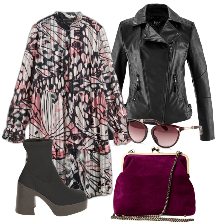 Outfit donna - Accenni rosa. Stile Urban per Tutti i giorni. Abbinamento con blazer, occhiali da sole, vestiti, stivaletti, clutch.