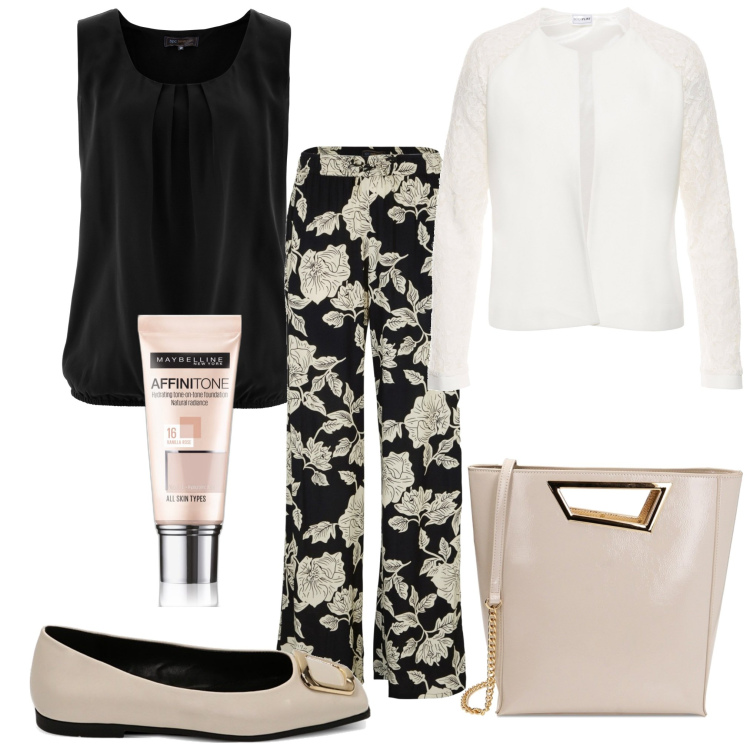 Outfit donna - Total look #1754030. Stile Casual chic per Ufficio. Abbinamento con top, pantaloni a palazzo, blazer, fondotinta, borse a mano, ballerine.