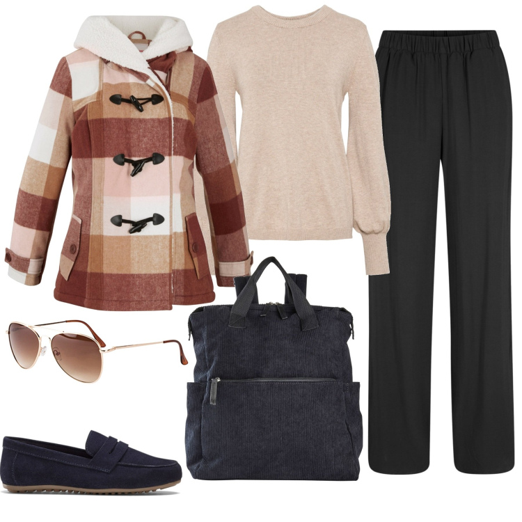 Outfit donna - Shopping Bonprix. Stile Casual per Tutti i giorni. Abbinamento con pantaloni, maglieria, zaini, mocassini, occhiali da sole, cappotti.