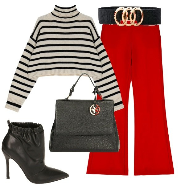 Outfit donna - Total look #1754128. Stile Chic per Ufficio. Abbinamento con cinture, pantaloni, maglieria, borse a mano, stivaletti.