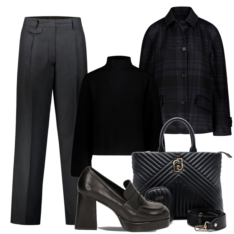 Outfit donna - Total look #1754167. Stile Mannish per Ufficio. Abbinamento con mocassini, pantaloni, maglieria, blazer, borse a mano.