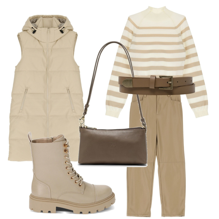 Outfit donna - Lo smanicato trendy. Stile Casual chic per Tutti i giorni. Abbinamento con piumini, pullovers, pantaloni capri, anfibi, cinture, borse a spalla.