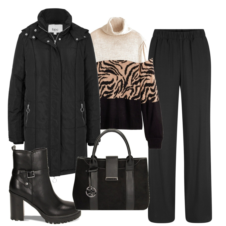 Outfit donna - Fine ottobre. Stile Basic per Tutti i giorni. Abbinamento con pantaloni, maglieria, cappotti, stivaletti, borse a mano.