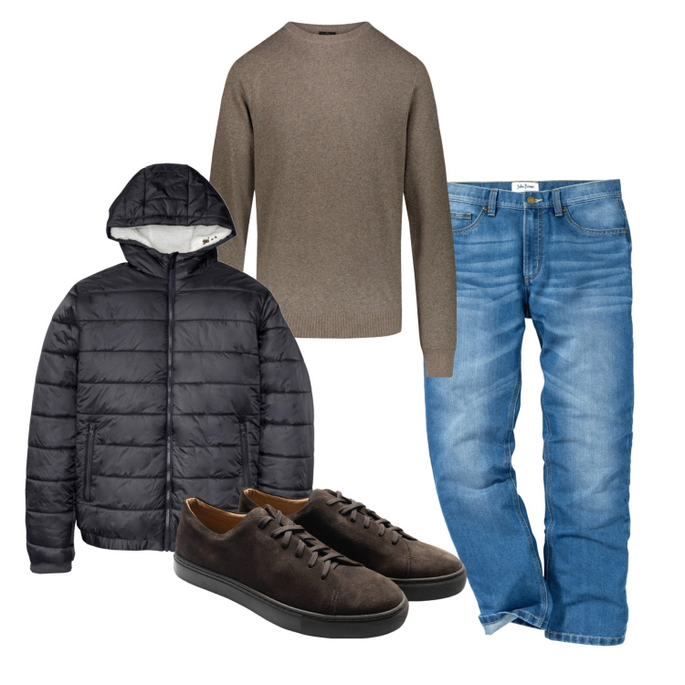 Outfit uomo - Basic. Stile Casual per Tutti i giorni. Abbinamento con jeans dritti, cappotti, maglieria, sneakers.