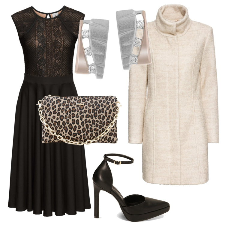 Outfit donna - Il vestito con pizzo. Stile Chic per Cerimonia. Abbinamento con vestiti, cappotti, pochette, décolleté, orecchini.