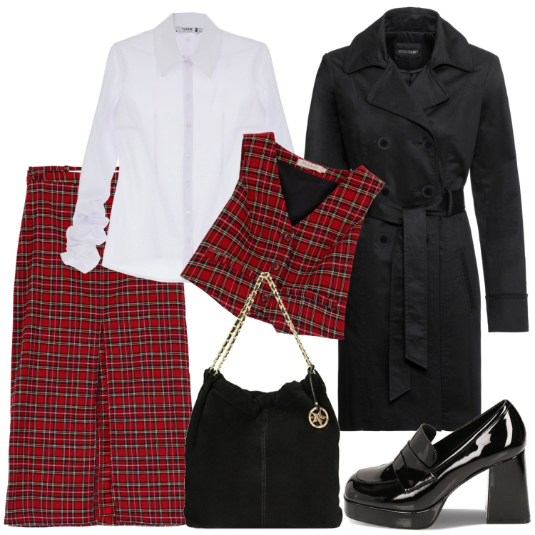 Outfit donna - Lo stile inglese. Stile Bon Ton per Ufficio. Abbinamento con trench, gonne lunghe, gilet, camicie, mocassini, borse a spalla.