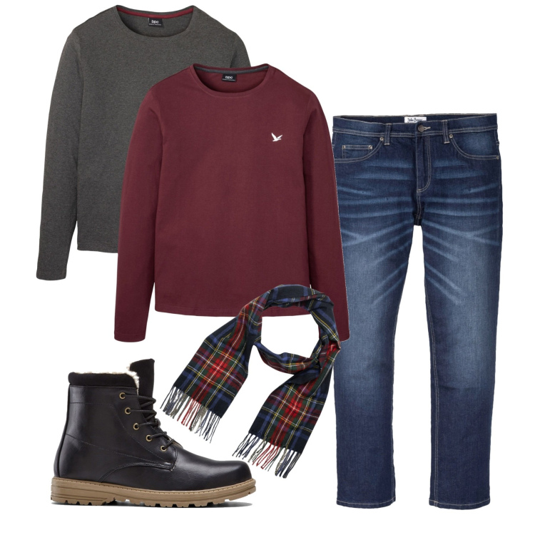 Outfit uomo - Doppia felpa. Stile Casual per Tutti i giorni. Abbinamento con jeans dritti, stivali e stivaletti, maglieria, sciarpe.