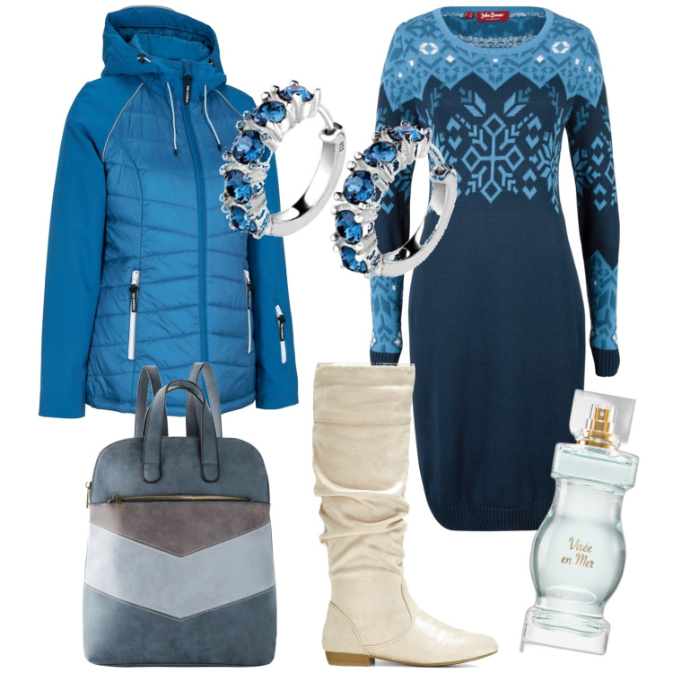 Outfit donna - Total look #1754297. Stile Casual per Tutti i giorni. Abbinamento con vestiti, blazer, stivali, zaini, profumi, orecchini.