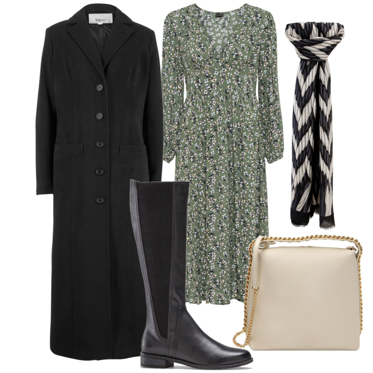 Outfit donna - L\'abito romantico. Stile Romantica per Tutti i giorni. Abbinamento con cappotti, vestiti corti, stivali sopra il ginocchio, foulard, borse a mano.