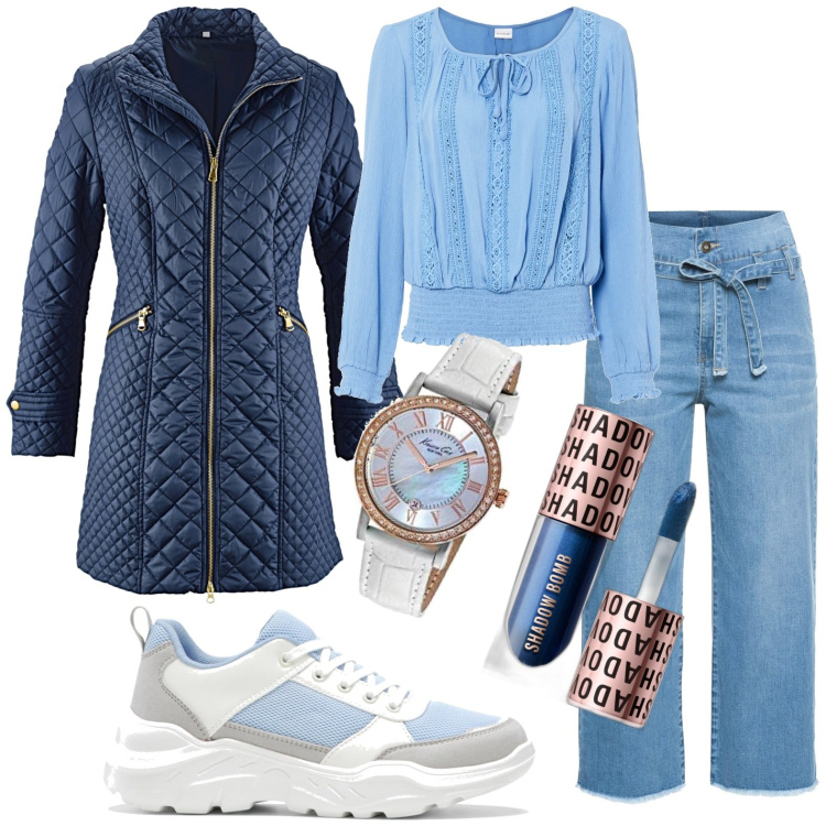 Outfit donna - Total look #1754306. Stile Casual per Tutti i giorni. Abbinamento con blazer, bluse, pantaloni capri, sneakers, ombretti, orologi analogici.