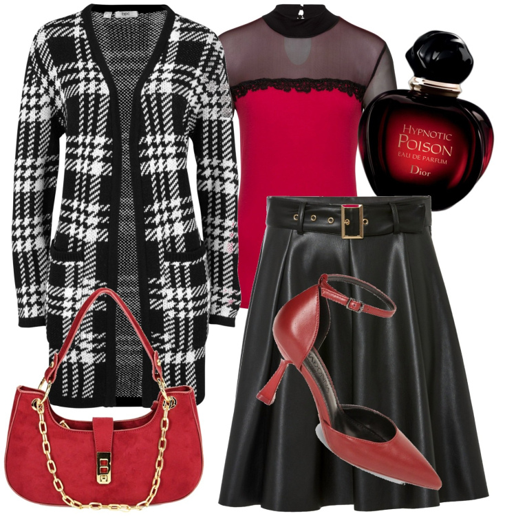 Outfit donna - Total look #1754347. Stile Casual chic per Tutti i giorni. Abbinamento con cardigans, gonne, maglieria, profumi, décolleté, borse a spalla.