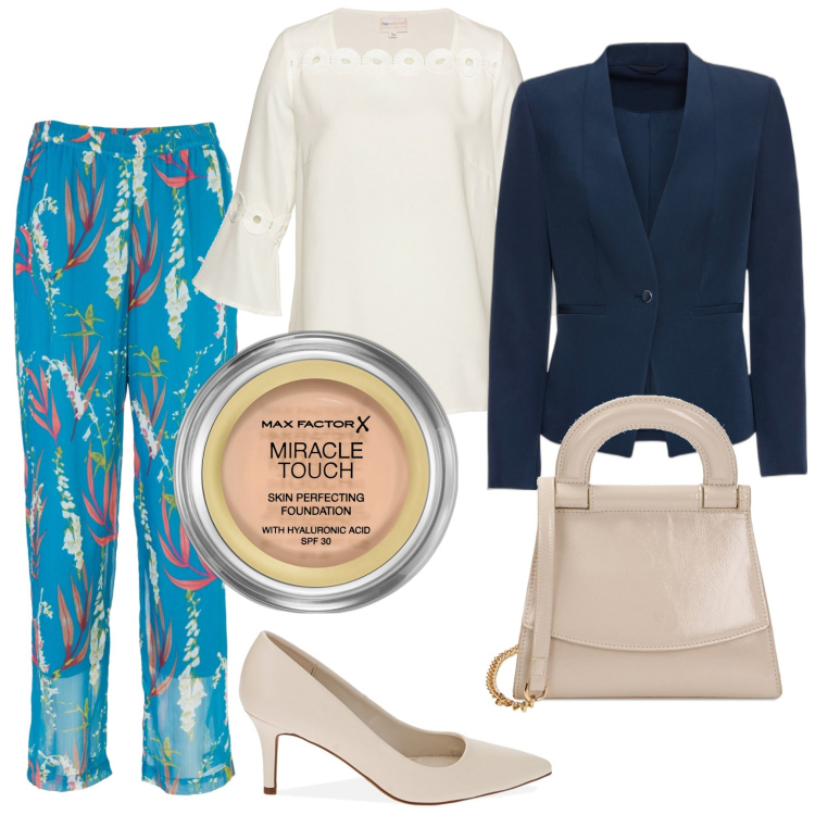 Outfit donna - Pantaloni chic colorati. Stile Casual per Ufficio. Abbinamento con blazer, pantaloni, bluse, fondotinta, borse a mano, décolleté.
