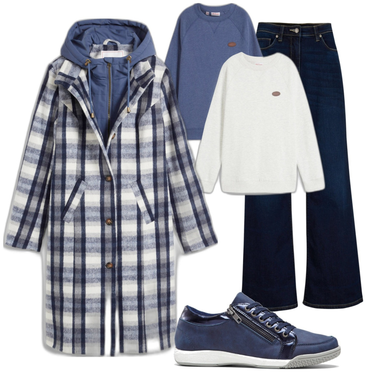 Outfit donna - Bis di felpe. Stile Basic per Tutti i giorni. Abbinamento con felpe, jeans, cappotti, sneakers alte.