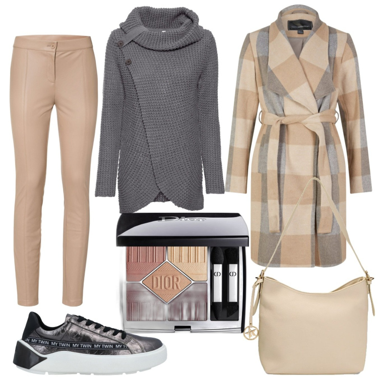 Outfit donna - X ogni giorno. Stile Casual per Tutti i giorni. Abbinamento con maglieria, pantaloni, cappotti, sneakers alte, ombretti, borse a spalla.