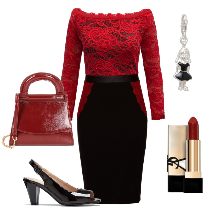 Outfit donna - She’s Davil. Stile Sexy per Serata fuori. Abbinamento con vestiti a tubino, décolleté, rossetti, borse a mano, ciondoli.