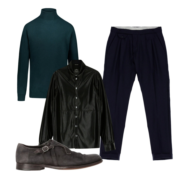 Outfit uomo - Nero petrolio. Stile Urban per Tutti i giorni. Abbinamento con scarpe stringate, camicie, pantaloni, maglieria.
