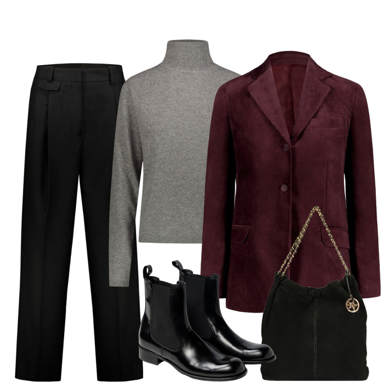 Outfit donna - Feeling. Stile Mannish per Tutti i giorni. Abbinamento con borse a spalla, pantaloni, stivaletti chelsea, blazer, maglieria.