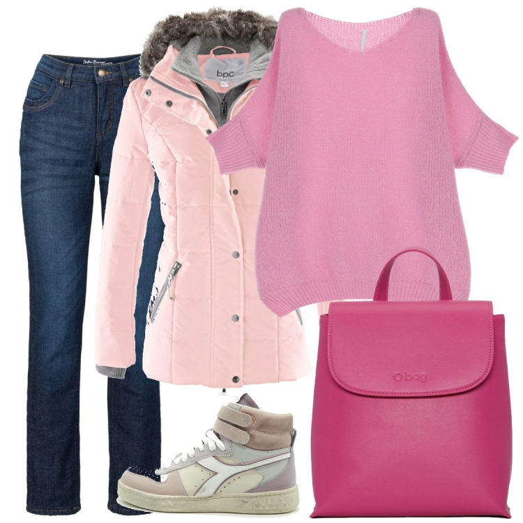 Outfit donna - Confetto. Stile Basic per Tutti i giorni. Abbinamento con piumini, jeans dritti, pullovers, zaini, sneakers.