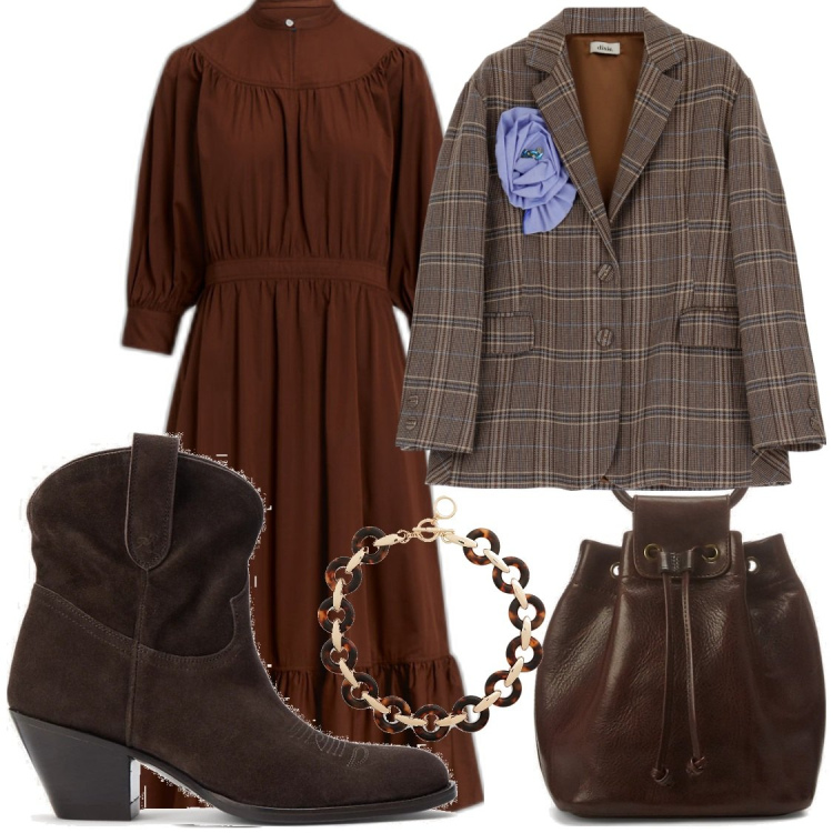 Outfit donna - Boho d\'inverno. Stile Boho per Tutti i giorni. Abbinamento con stivaletti, vestiti, borse a secchiello, collane, blazer.