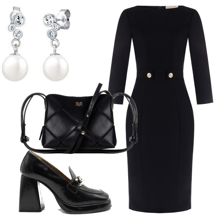 Outfit donna - l\'eleganza prima di tutto. Stile Romantica per Serata fuori. Abbinamento con vestiti midi/longuette, borse a spalla, décolleté, orecchini.