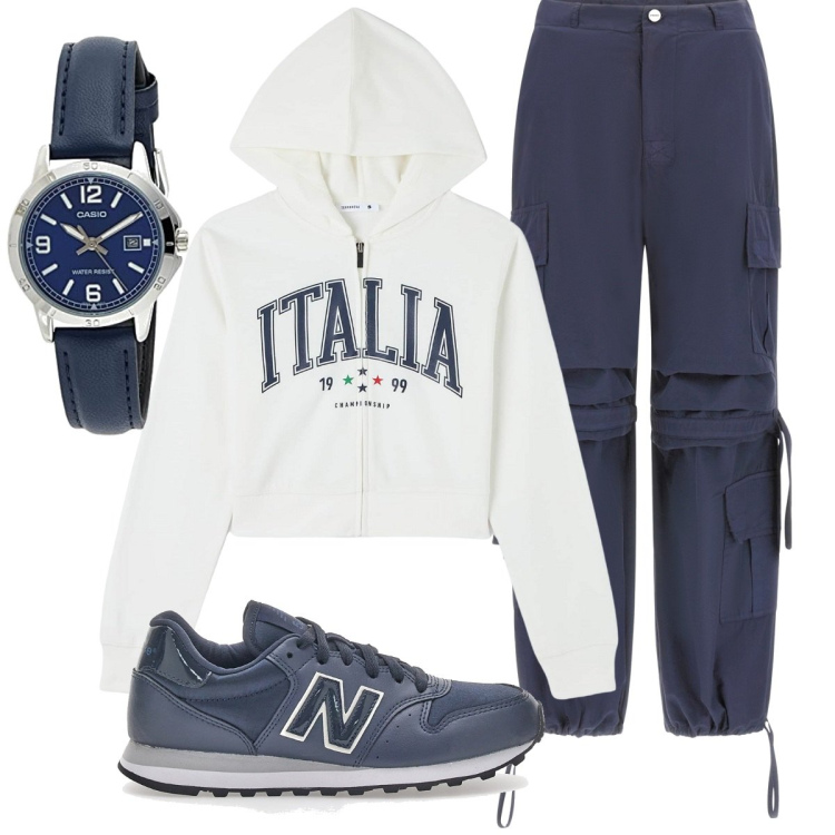 Outfit donna - Total look #1755257. Stile Casual per Sport. Abbinamento con felpe sportive, pantaloni cargo, sneakers, orologi.