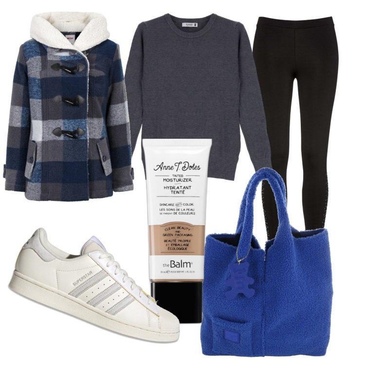 Outfit donna - Shopping a novembre. Stile Casual per Tutti i giorni. Abbinamento con blazer, leggings, fondotinta, pullovers, sneakers, shopping bag.