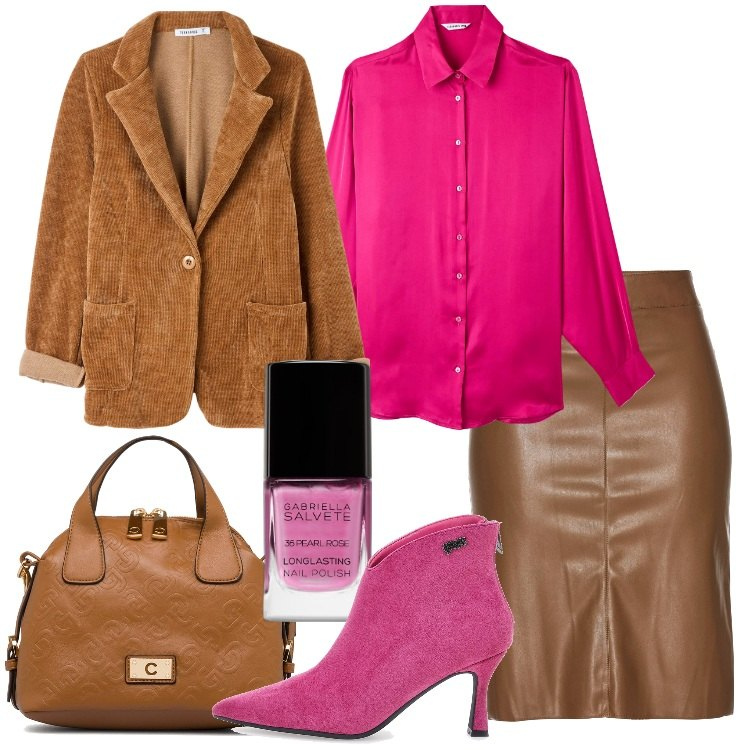 Outfit donna - Fuori dagli schemi. Stile Trendy per Serata fuori. Abbinamento con gonne longuette, smalti, camicie, cappotti, borse a spalla, stivaletti.