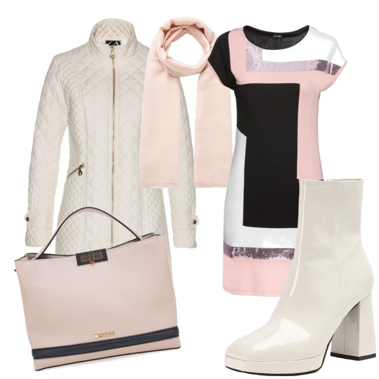 Outfit donna - In rosa e in bianco. Stile Chic per Ufficio. Abbinamento con blazer, vestiti, stivaletti, sciarpe, borse a mano.