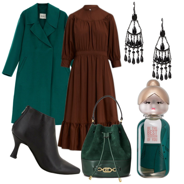 Outfit donna - Primi Novecento. Stile Vintage retrò per Ufficio. Abbinamento con profumi, stivaletti, cappotti, vestiti, orecchini, borse a secchiello.