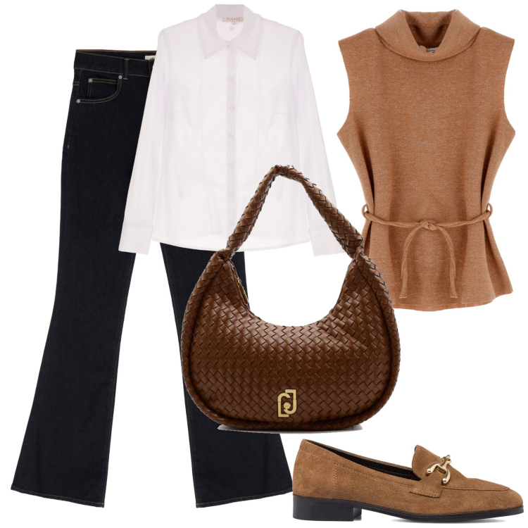 Outfit donna - Jeans e gilet. Stile Minimal per Tutti i giorni. Abbinamento con camicie, maglieria, jeans, mocassini, borse a spalla.