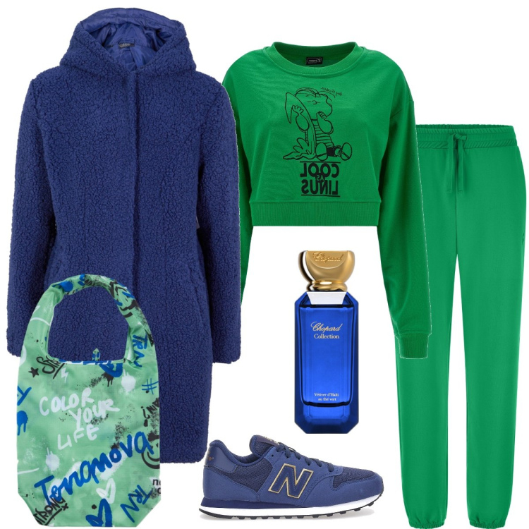 Outfit donna - Al parco. Stile Sporty chic per Tutti i giorni. Abbinamento con blazer, profumi, shopping bag, felpe, pantaloni sportivi, sneakers alte.