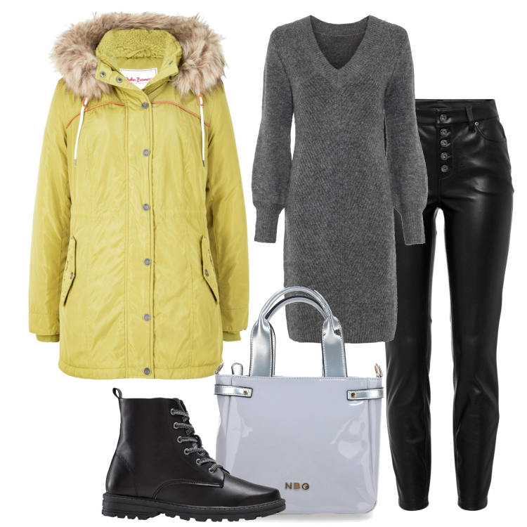 Outfit donna - Il giallo che illumina. Stile Basic per Tutti i giorni. Abbinamento con vestiti, piumini, stivaletti, pantaloni, borse a mano.