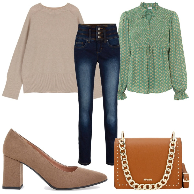 Outfit donna - Il pullover casual chic. Stile Casual chic per Tutti i giorni. Abbinamento con jeans, bluse, pullovers, pochette, décolleté.