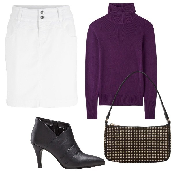 Outfit donna - Basica in città. Stile Basic per Tutti i giorni. Abbinamento con minigonne, stivaletti, maglieria, borse a spalla.