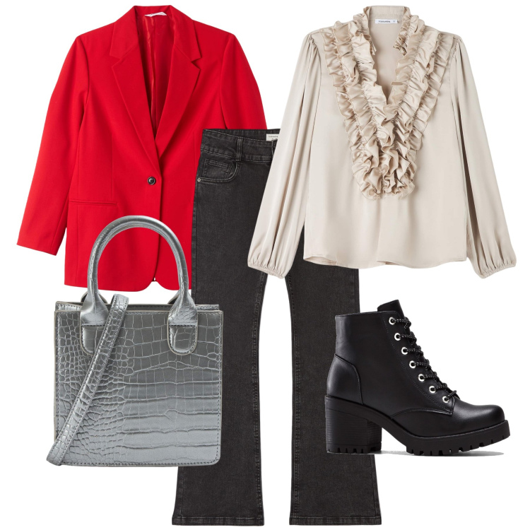 Outfit donna - I polacchini. Stile Casual chic per Ufficio. Abbinamento con stivaletti, camicie, blazer, jeans a zampa, shopping bag.