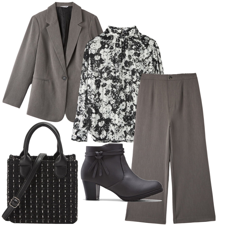 Outfit donna - Con il tailleur. Stile Bon Ton per Ufficio. Abbinamento con stivaletti, shopping bag, pantaloni, bluse, blazer.