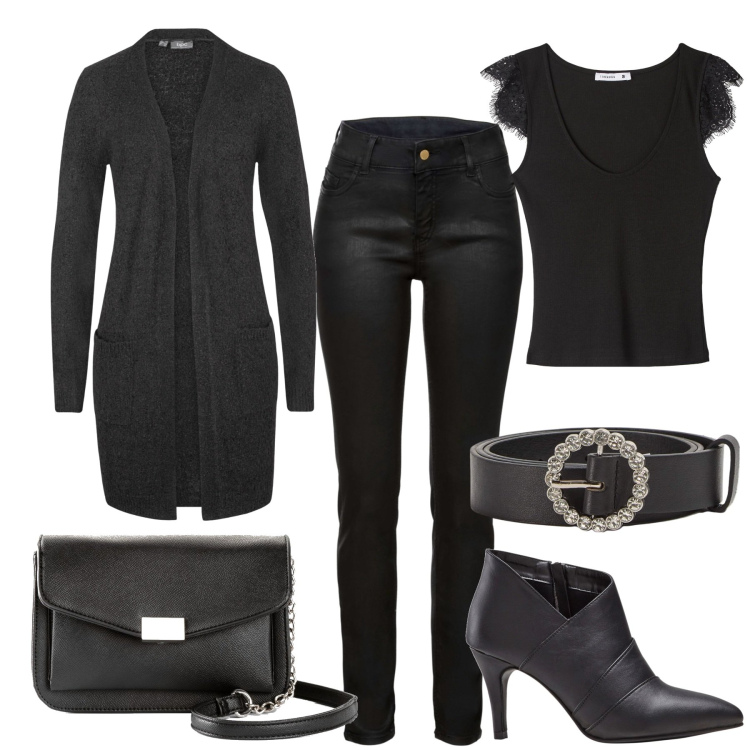 Outfit donna - Black. Stile Casual chic per Tutti i giorni. Abbinamento con cardigans, pantaloni, stivaletti, vestiti midi/longuette, canottiere, cinture.