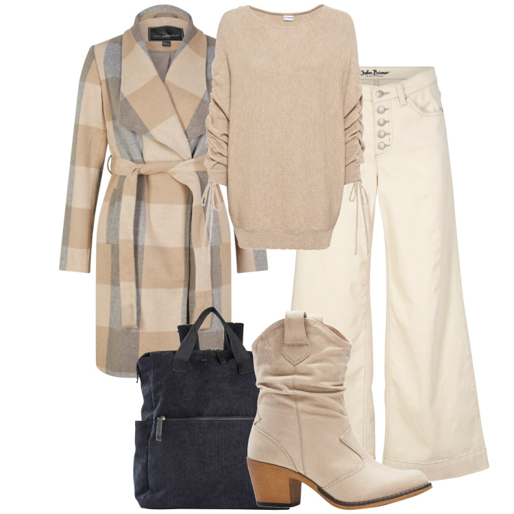 Outfit donna - Bonprix saldi di novembre. Stile Basic per Tutti i giorni. Abbinamento con stivaletti texani, zaini, jeans, maglieria, cappotti.
