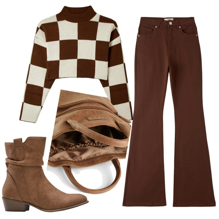 Outfit donna - Maglia a scacchi. Stile Trendy per Tutti i giorni. Abbinamento con zaini, stivaletti texani, pantaloni, maglieria.