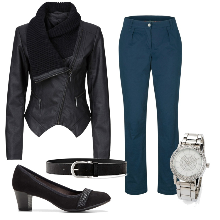 Outfit donna - Bonprix. Stile Casual chic per Serata fuori. Abbinamento con blazer, pantaloni, décolleté, cinture, top.