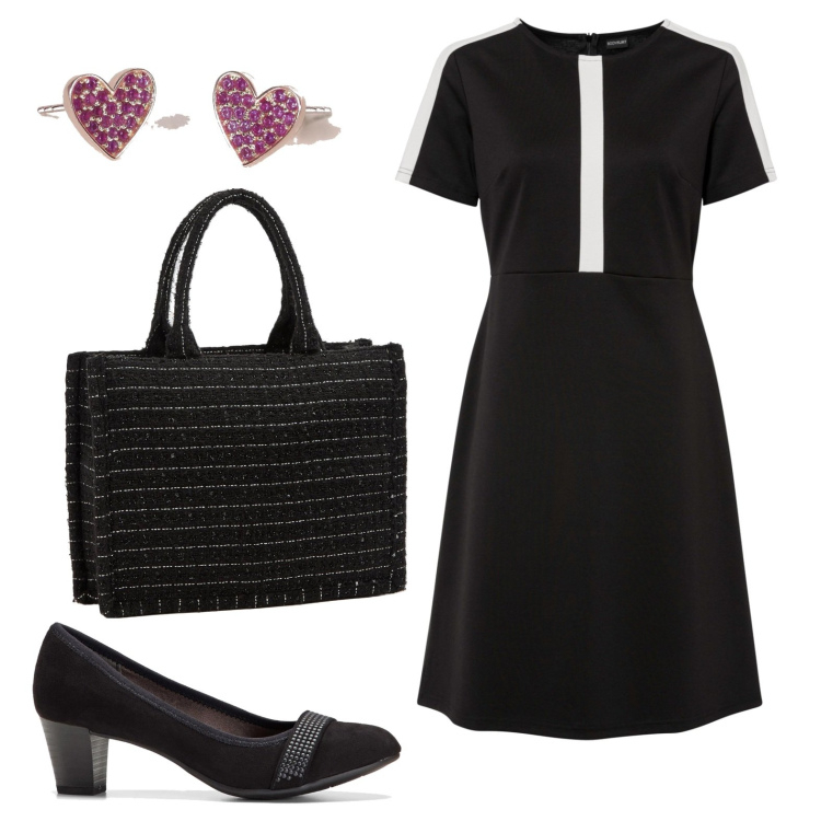 Outfit donna - Bon ton per l\'ufficio. Stile Bon Ton per Ufficio. Abbinamento con décolleté, vestiti, shopping bag, orecchini.