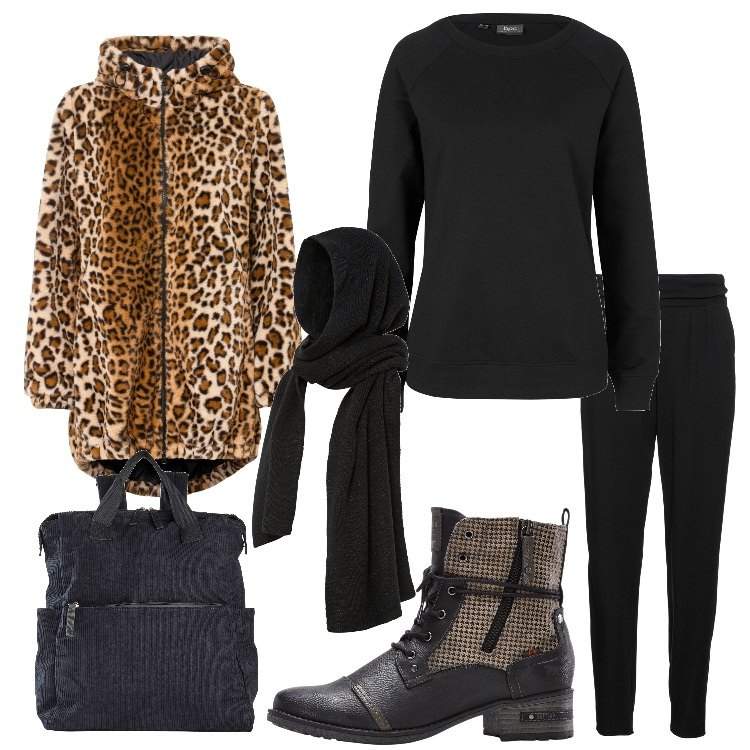 Outfit donna - Bonprix Singles\' Day. Stile Casual chic per Tutti i giorni. Abbinamento con felpe, pantaloni, sciarpe, zaini, ecopellicce, stivaletti.
