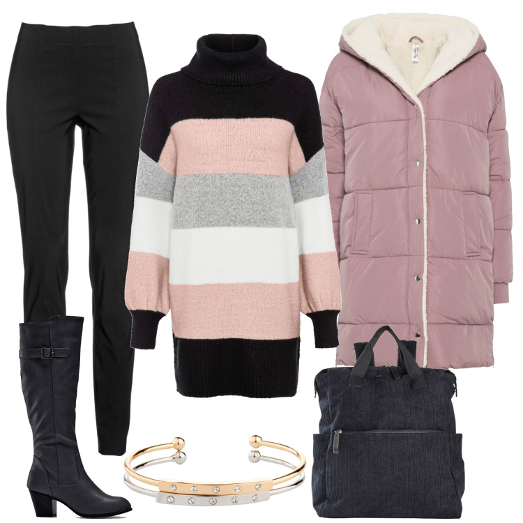 Outfit donna - Commissioni giornaliere. Stile Casual per Tutti i giorni. Abbinamento con maglieria, pantaloni, stivali, zaini, cappotti, braccialetti.