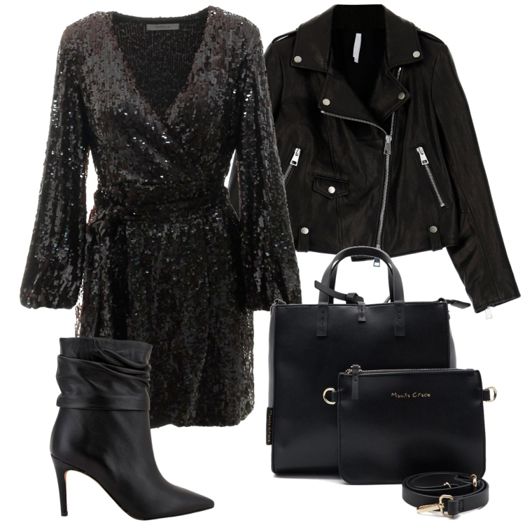 Outfit donna - Serata rock. Stile Rock per Serata fuori. Abbinamento con cappotti, stivaletti, vestiti, borse a mano.