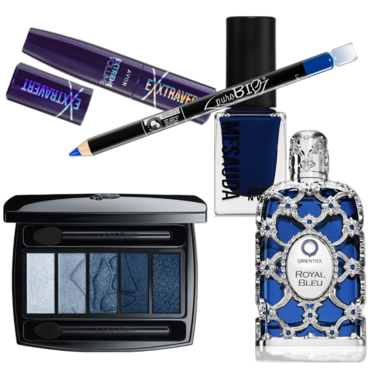 Outfit donna - Blu come la notte. Abbinamento con eyeliner, mascara, smalti, profumi, ombretti.