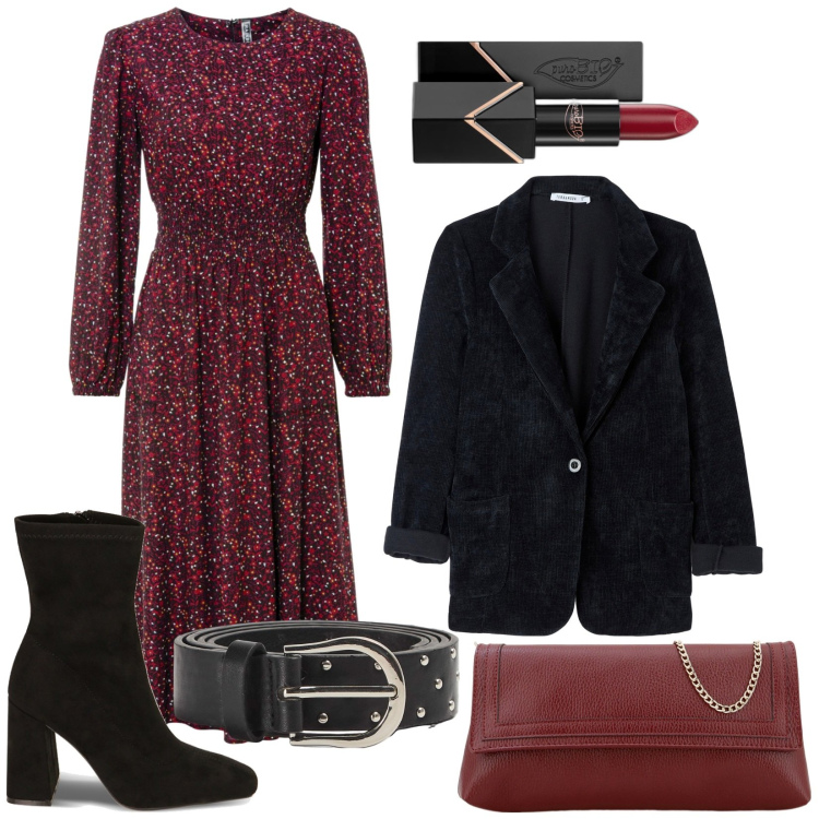 Outfit donna - La Bohème. Stile Boho per Serata fuori. Abbinamento con vestiti midi/longuette, rossetti, blazer, cinture, stivaletti, pochette.