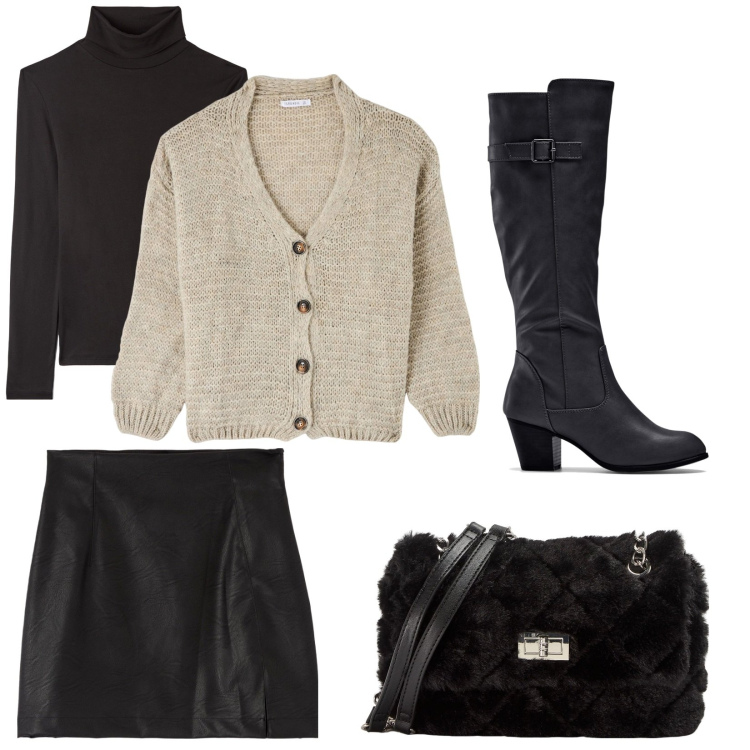 Outfit donna - Con la mini. Stile Trendy per Tutti i giorni. Abbinamento con stivali, cardigans, minigonne, t-shirt, borse a spalla.