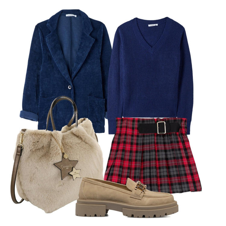 Outfit donna - Play with Camomilla Milano. Stile Preppy per Tutti i giorni. Abbinamento con maglieria, cappotti, minigonne, mocassini, borse a mano.