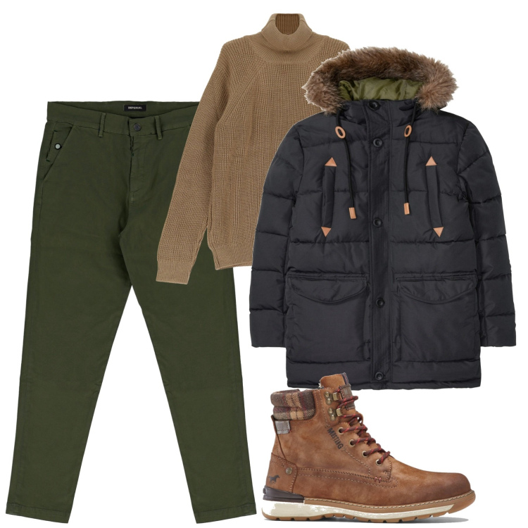 Outfit uomo - Novembre. Stile Casual per Tutti i giorni. Abbinamento con giacche, stivali e stivaletti, pantaloni, maglieria.